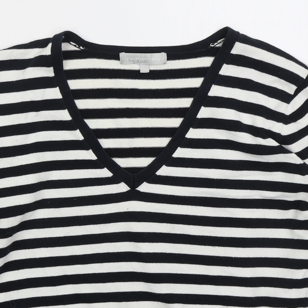 Red Herring Womens Blue V-Neck Striped Cotton Pullover Jumper Size 14