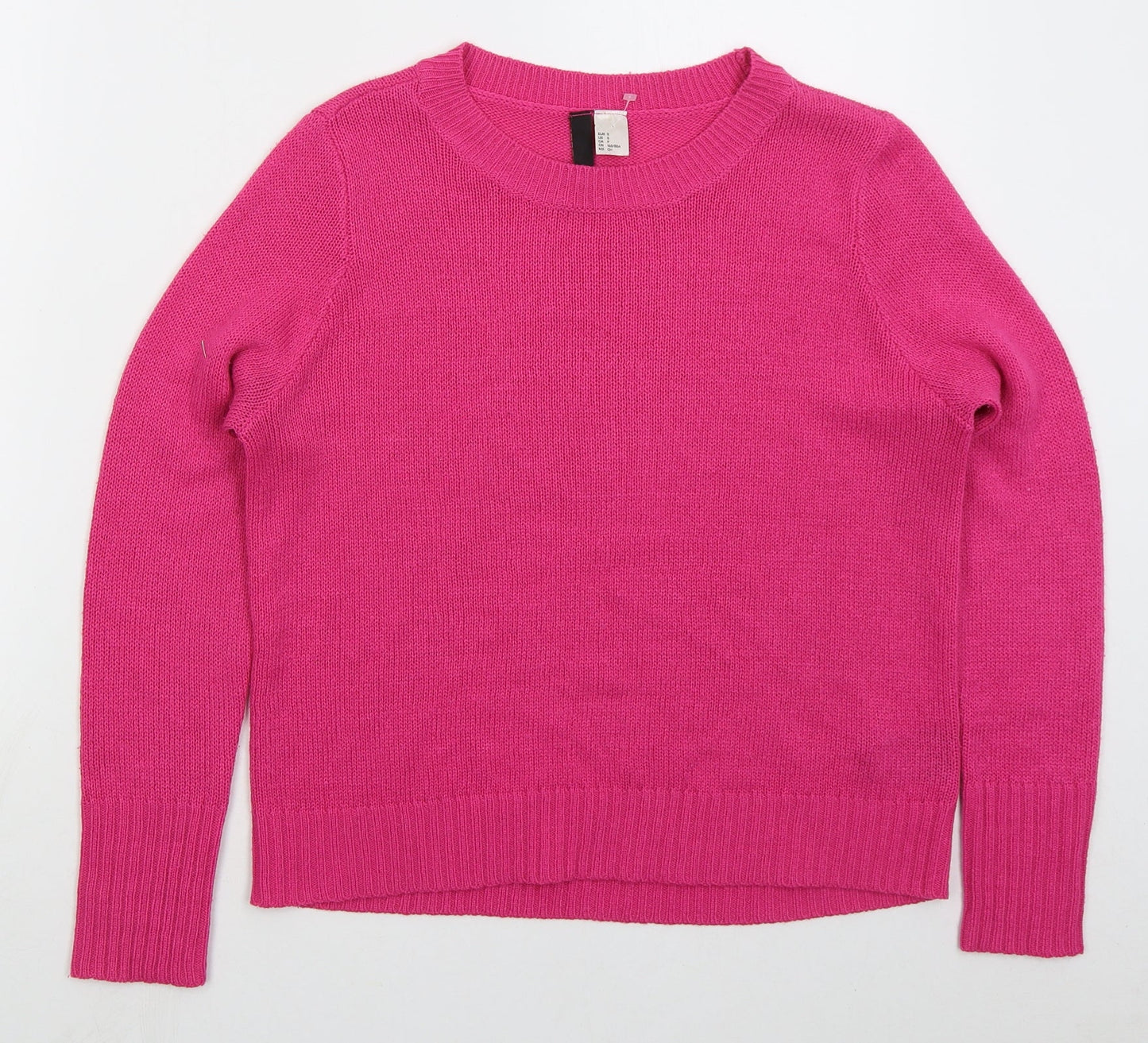 H&M Womens Pink Crew Neck Acrylic Pullover Jumper Size S