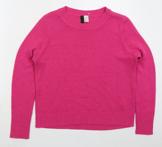 H&M Womens Pink Crew Neck Acrylic Pullover Jumper Size S