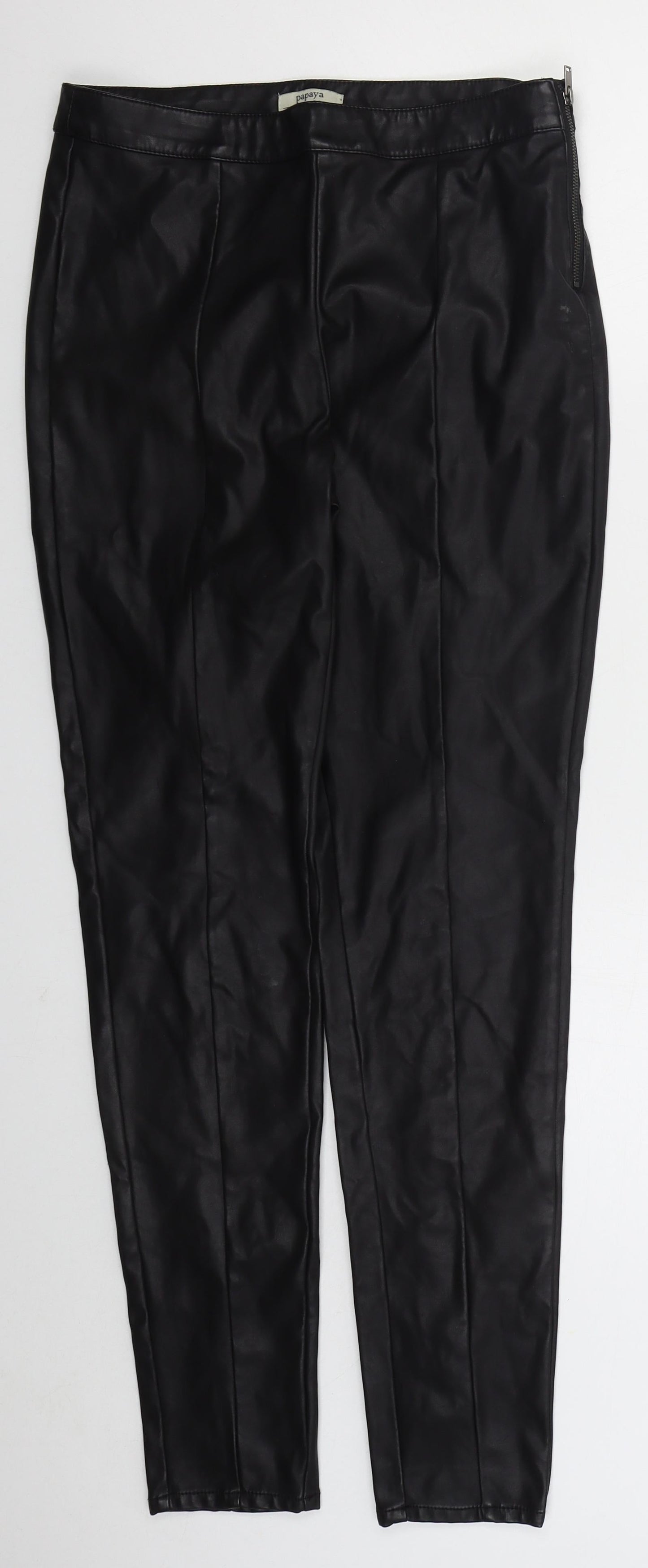 Papaya Womens Black Polyurethane Trousers Size 10 L30 in Regular Zip