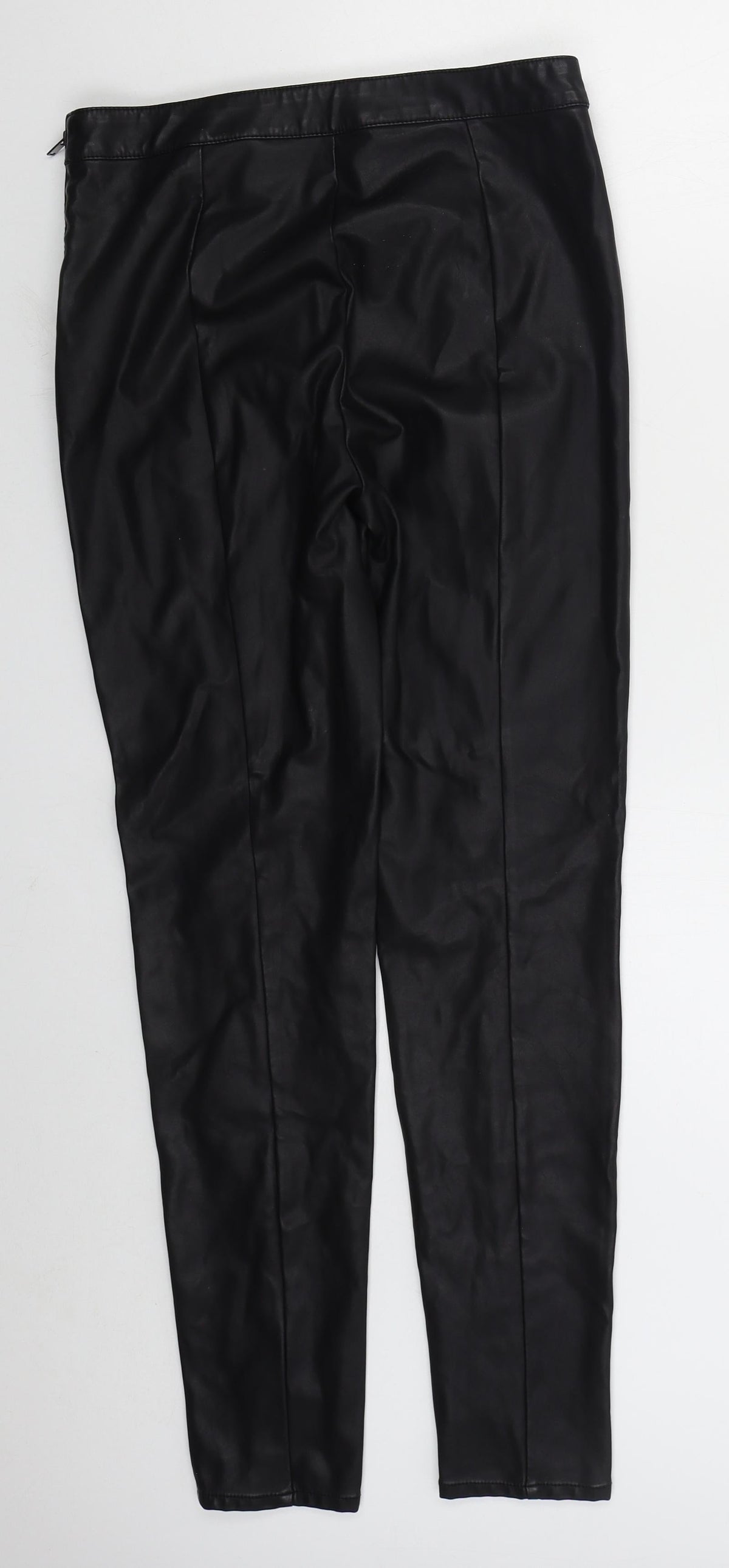 Papaya Womens Black Polyurethane Trousers Size 10 L30 in Regular Zip