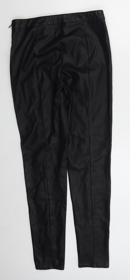 Papaya Womens Black Polyurethane Trousers Size 10 L30 in Regular Zip