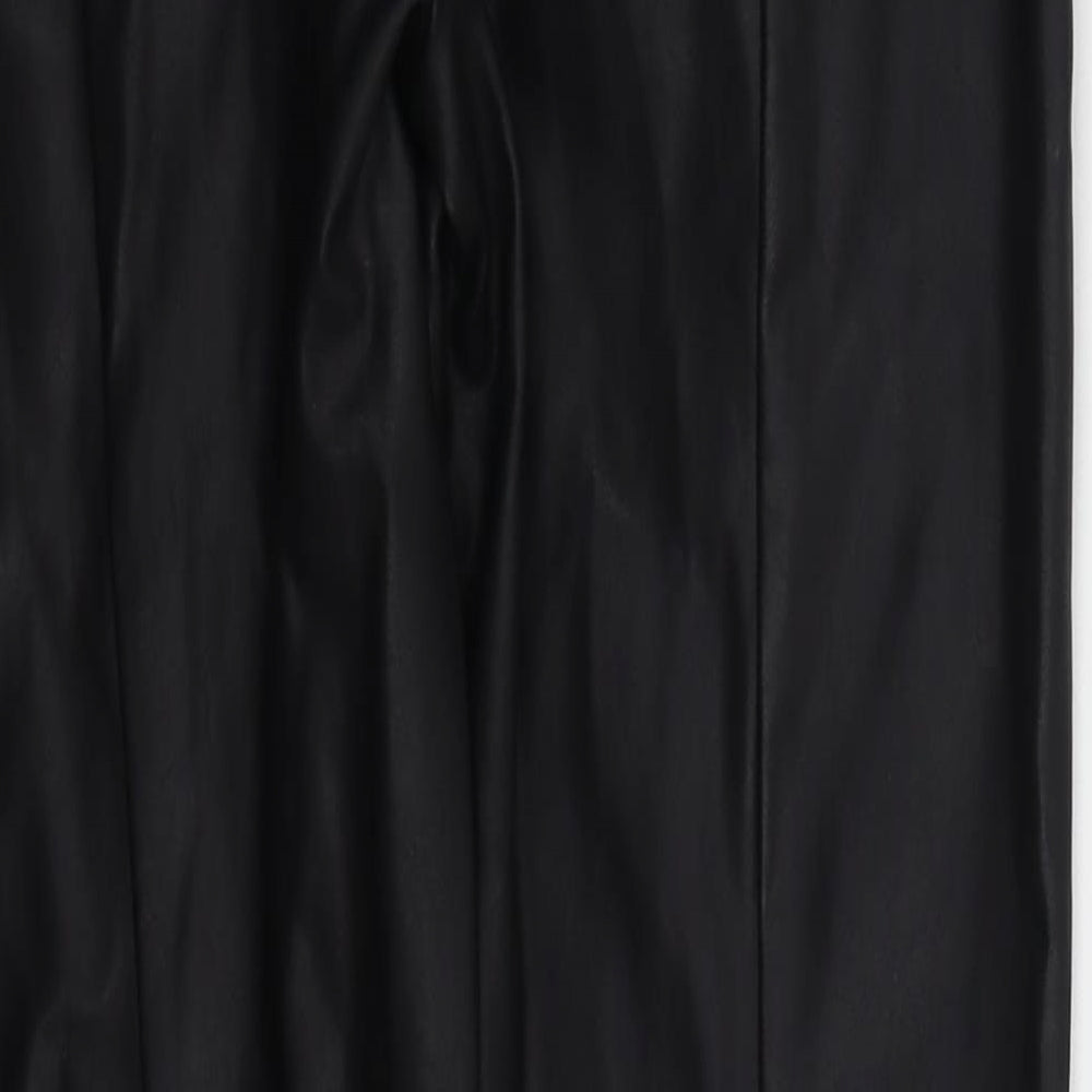 Papaya Womens Black Polyurethane Trousers Size 10 L30 in Regular Zip