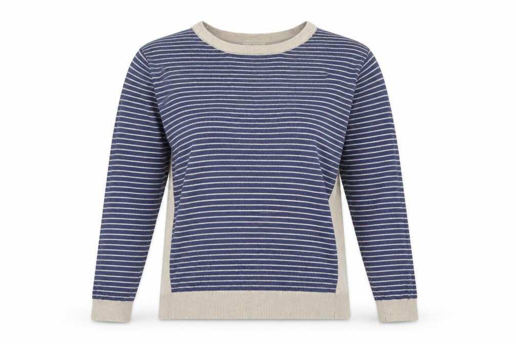 Linea Womens Blue Crew Neck Striped Nylon Pullover Jumper Size M