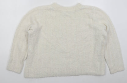 Tu Womens White Crew Neck Nylon Pullover Jumper Size 20