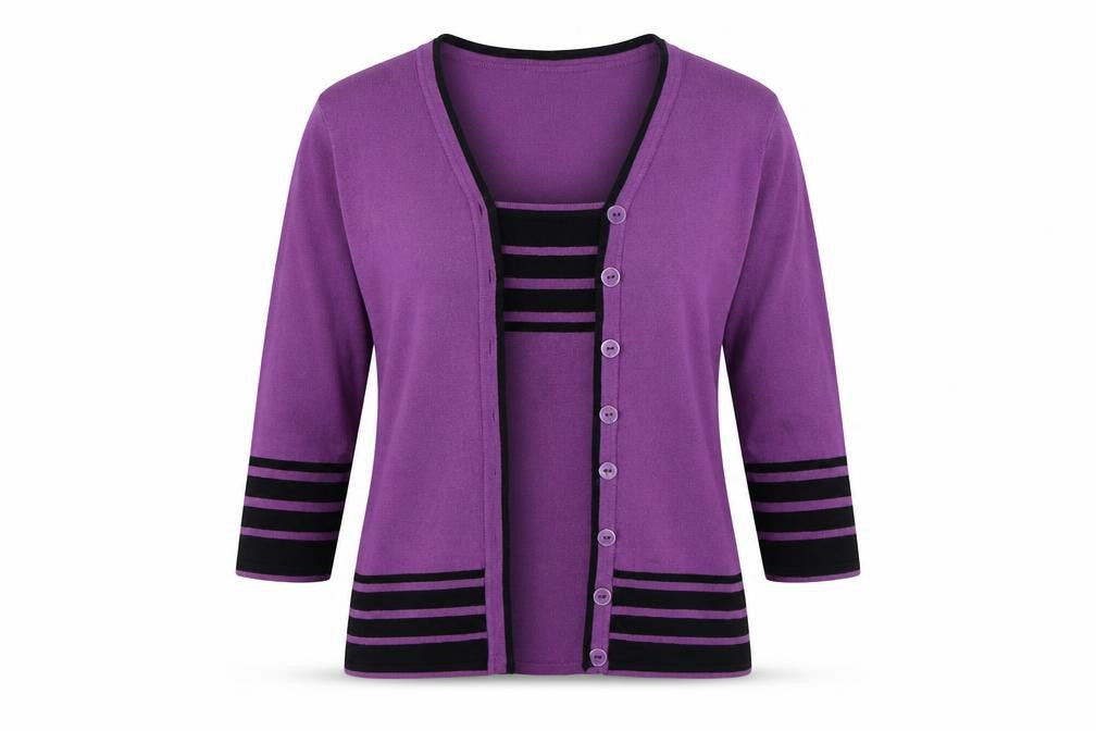 Bonmarché Womens Purple Square Neck Striped Viscose Pullover Jumper Size M