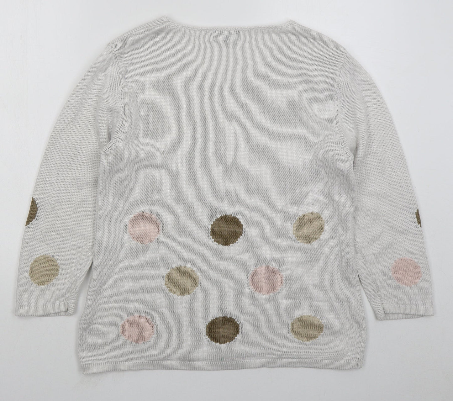 Marble Womens White V-Neck Polka Dot Cotton Pullover Jumper Size L