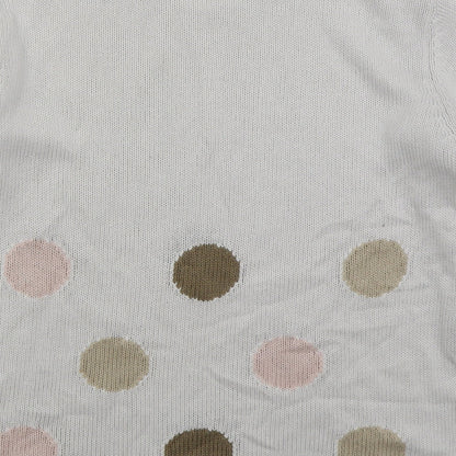 Marble Womens White V-Neck Polka Dot Cotton Pullover Jumper Size L