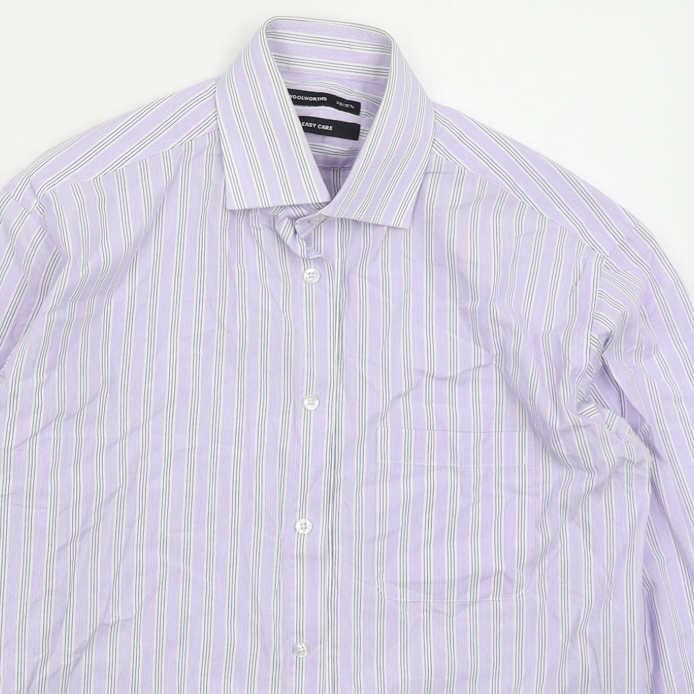 Woolworths Mens Purple Striped Cotton Button-Up Size 15.5 Collared Button