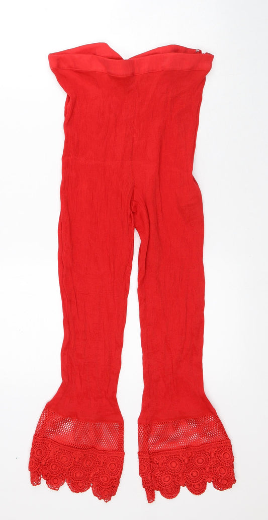 Lost Ink Womens Red Polyester Trousers Size M L25 in Regular - Bootcut