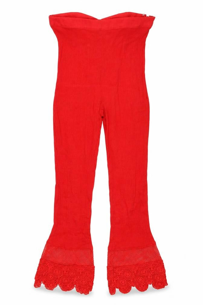 Lost Ink Womens Red Polyester Trousers Size M L25 in Regular - Bootcut