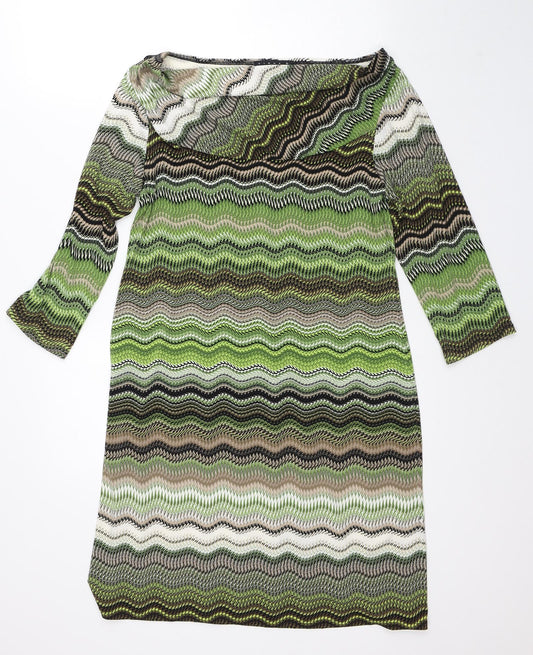 Tiana B Womens Green Geometric Polyester Shirt Dress Size 8 Round Neck