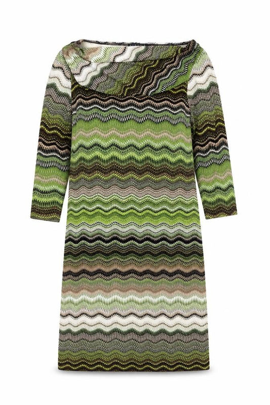Tiana B Womens Green Geometric Polyester Shirt Dress Size 8 Round Neck