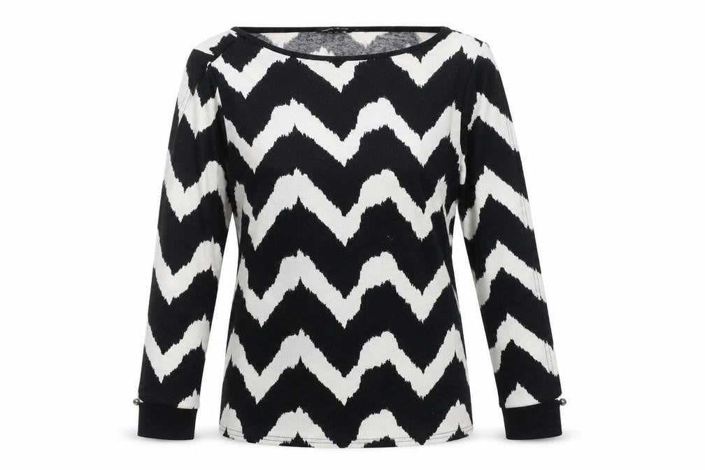 Marble Womens White Geometric Polyester Basic T-Shirt Size S Scoop Neck