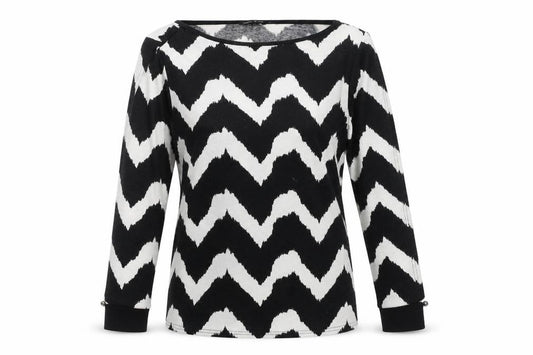 Marble Womens White Geometric Polyester Basic T-Shirt Size S Scoop Neck