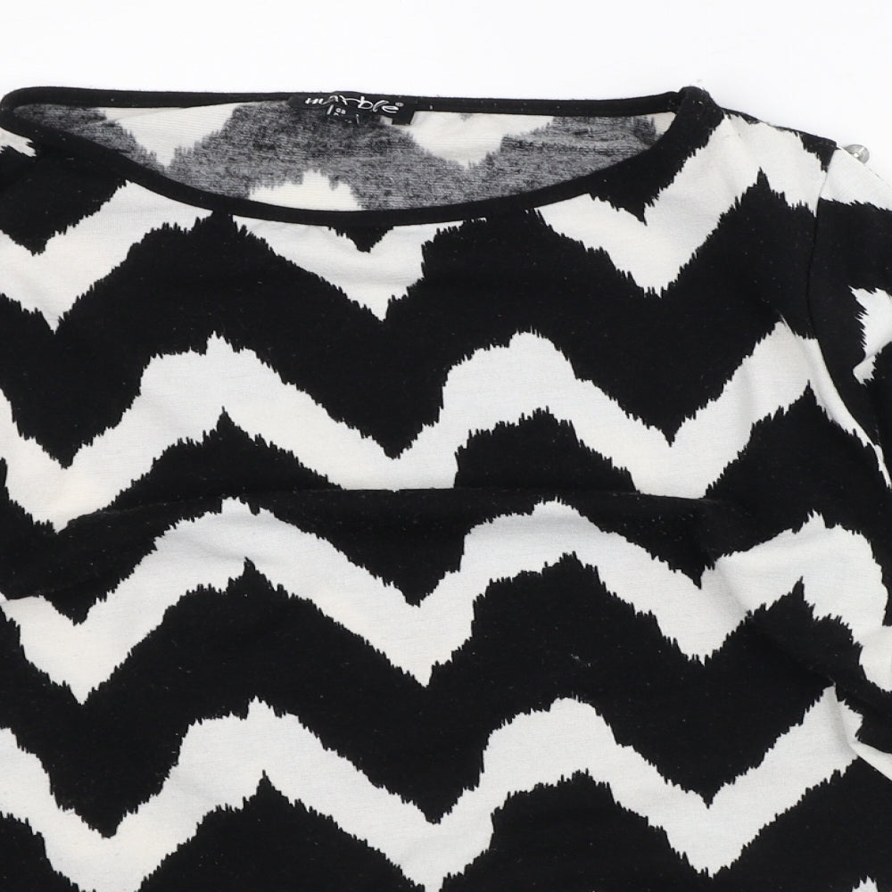 Marble Womens White Geometric Polyester Basic T-Shirt Size S Scoop Neck