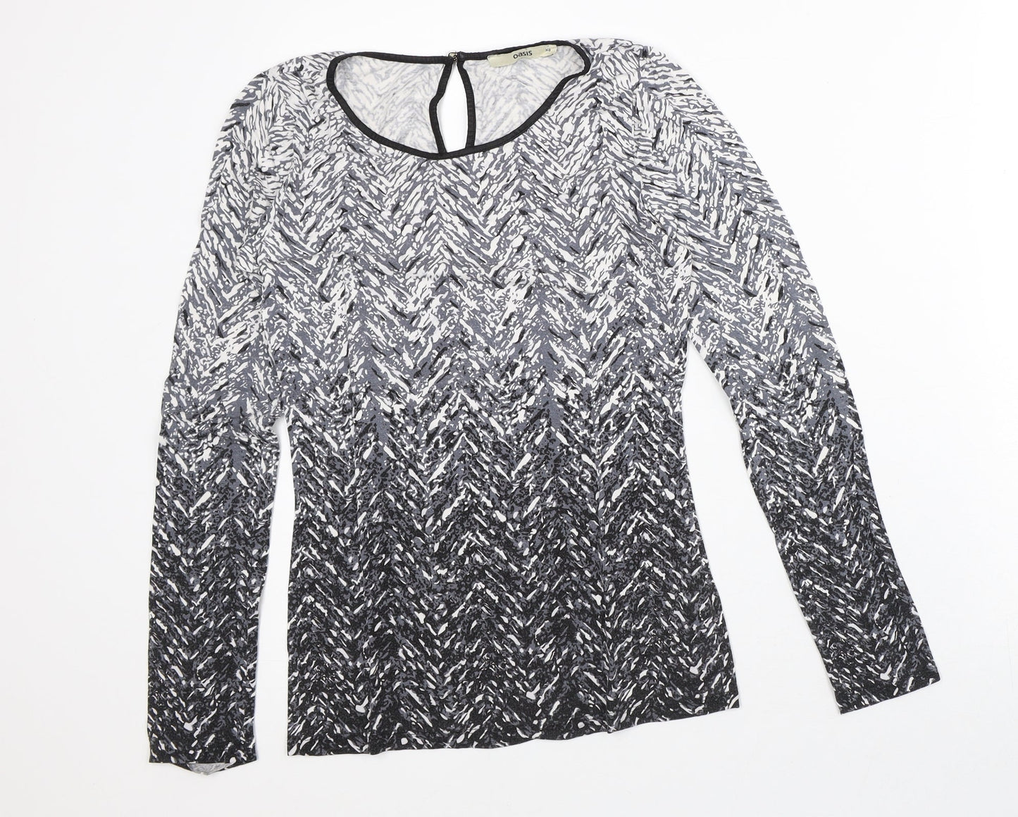 Oasis Womens Grey Geometric Viscose Basic T-Shirt Size XS Round Neck