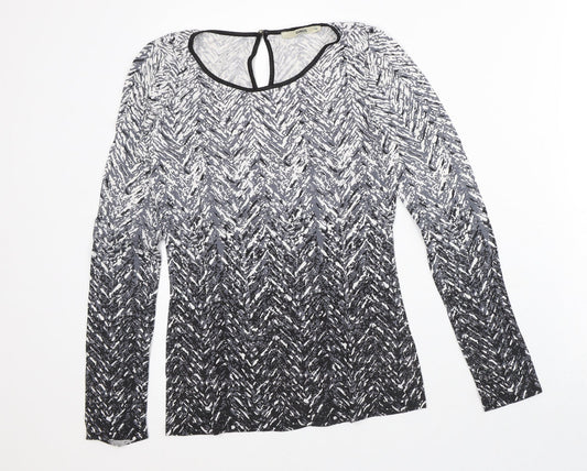 Oasis Womens Grey Geometric Viscose Basic T-Shirt Size XS Round Neck