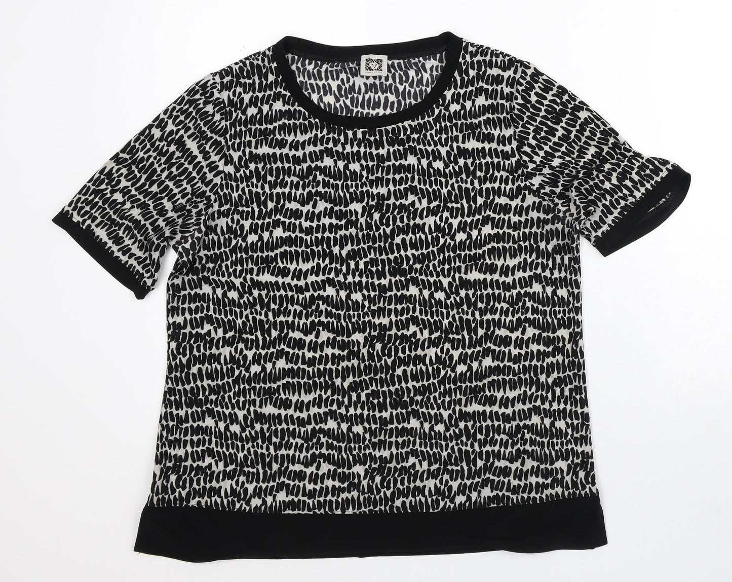 Anne Klein Womens Grey Geometric Polyester Basic T-Shirt Size M Round Neck