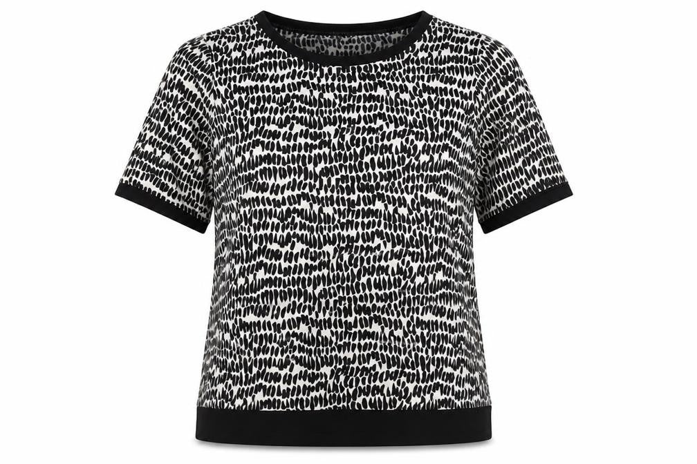 Anne Klein Womens Grey Geometric Polyester Basic T-Shirt Size M Round Neck