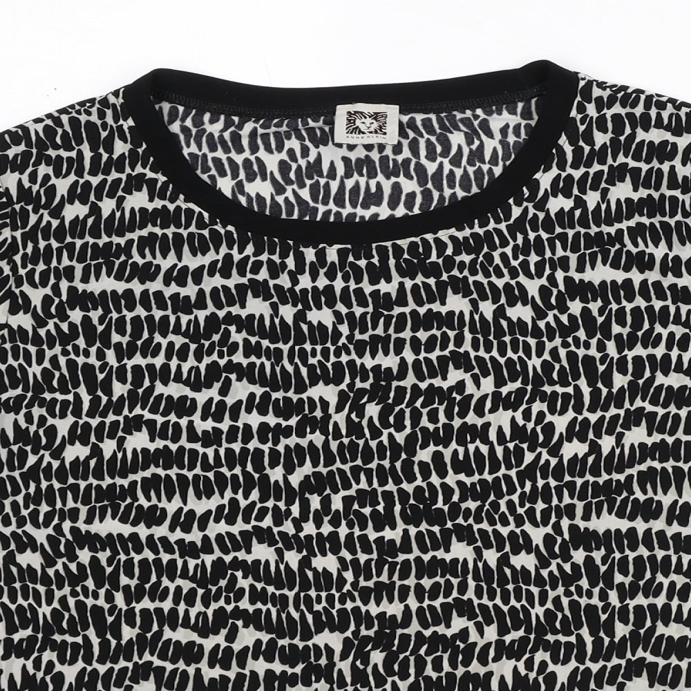 Anne Klein Womens Grey Geometric Polyester Basic T-Shirt Size M Round Neck