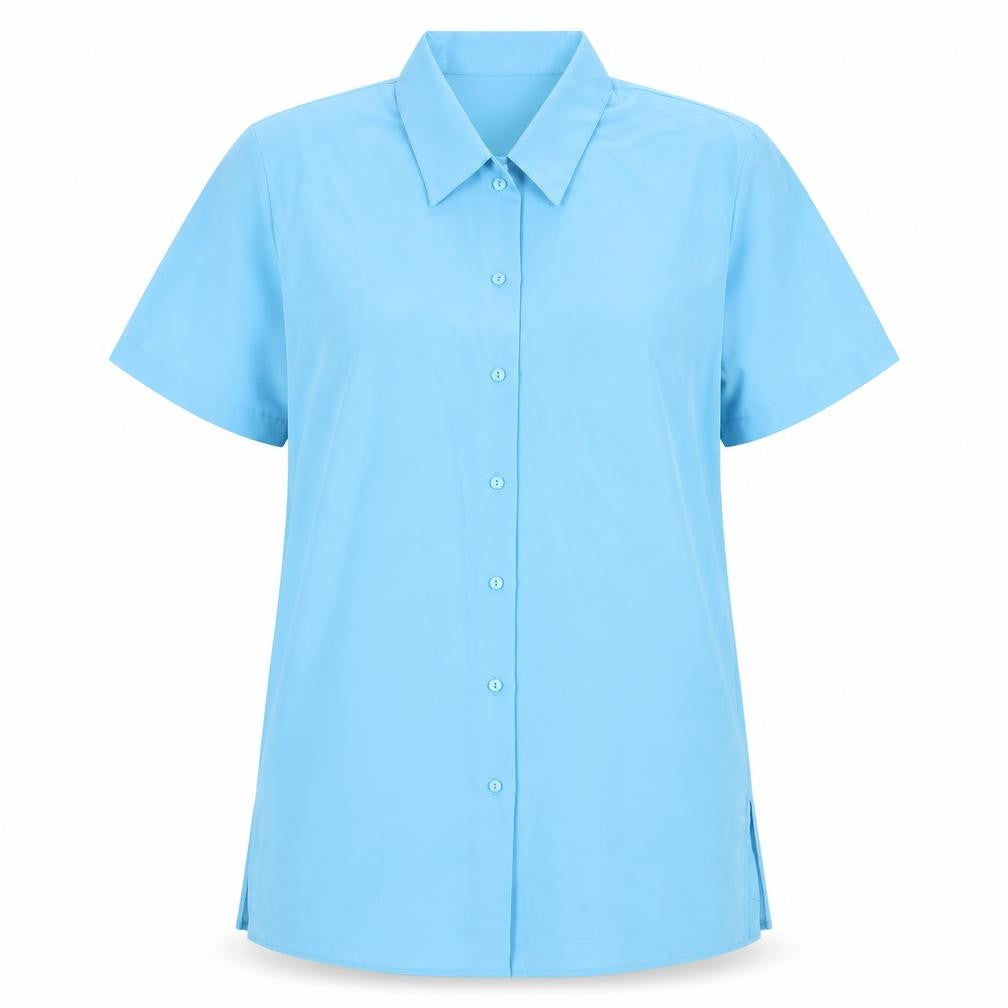 Prima Womens Blue Polyester Basic Button-Up Size 10 Collared