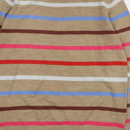 Marks & Spencer Womens Beige Round Neck Striped Acrylic Pullover Jumper Size 10