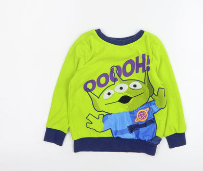 Preloved Disney Boys Green Round Neck Polyester Pullover Jumper Size 3 Years - Toy Story - Front