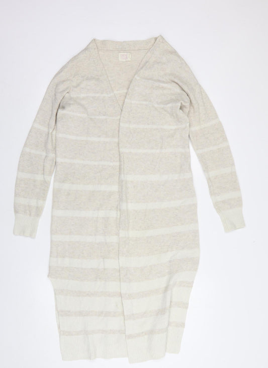 Cape Daisy Womens Beige V-Neck Striped Cotton Cardigan Jumper Size XS