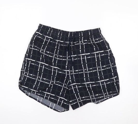 Marks and Spencer Mens Blue Geometric Nylon Sweat Shorts Size S L7 in Regular Drawstring - Swim Short