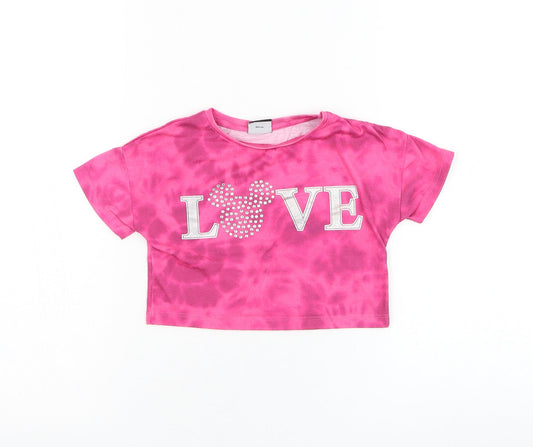Matalan Girls Pink Polyester Basic T-Shirt Size 4 Years Round Neck Pullover - Minnie Mouse