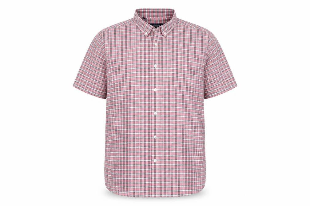 Premier Man Mens Pink Check Polyester Button-Up Size L Collared Button