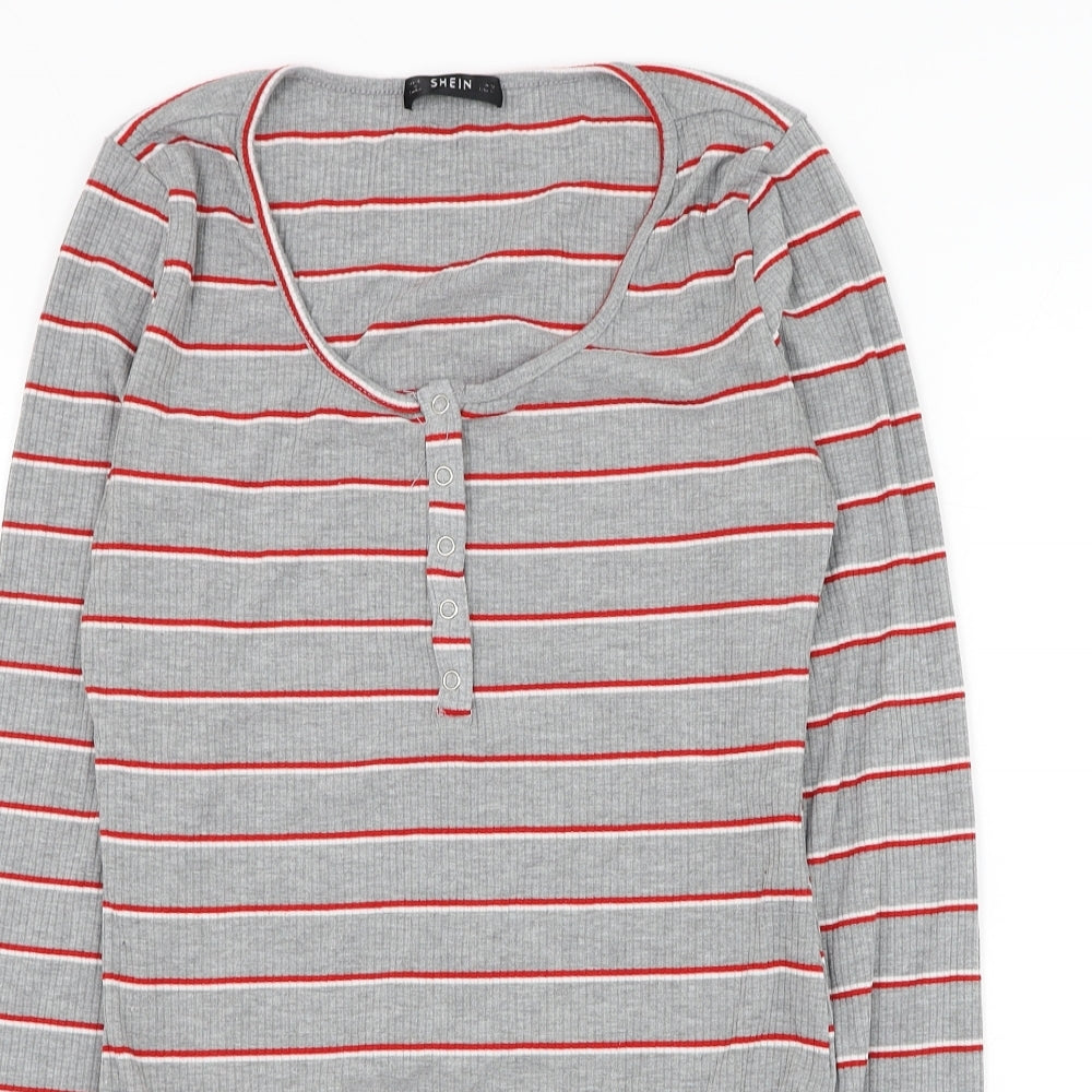 SheIn Womens Grey Striped Cotton Bodysuit One-Piece Size M Hook & Loop