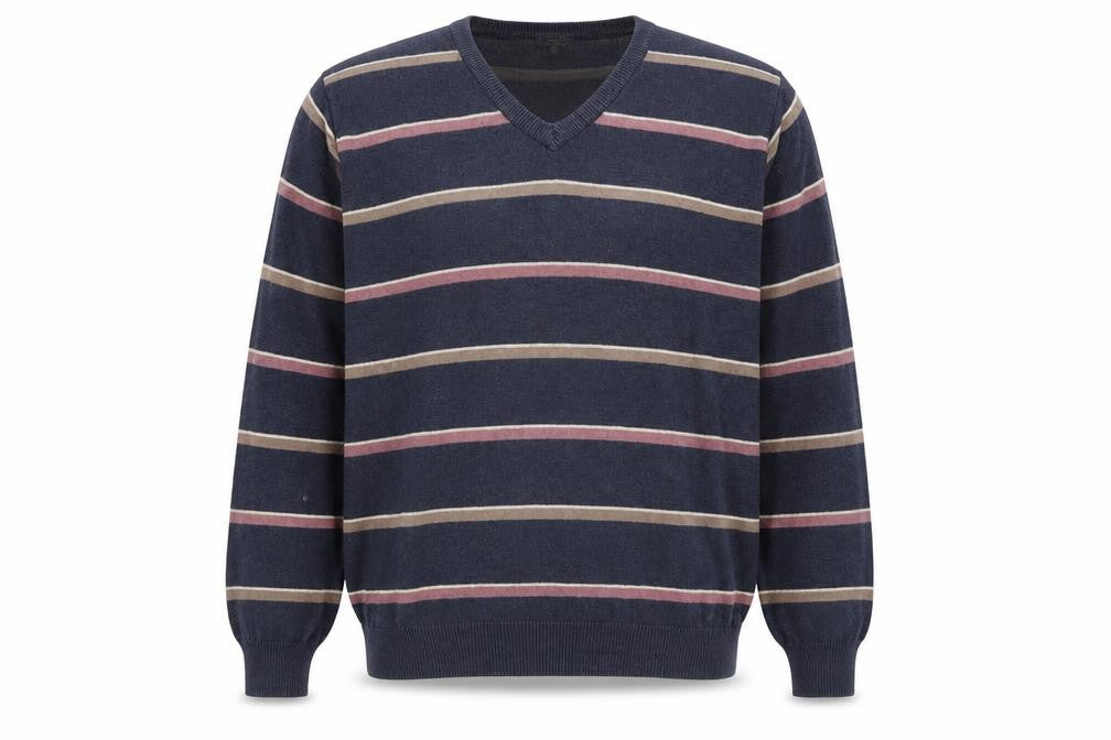 Wolsey Mens Beige V-Neck Striped Cotton Pullover Jumper Size L