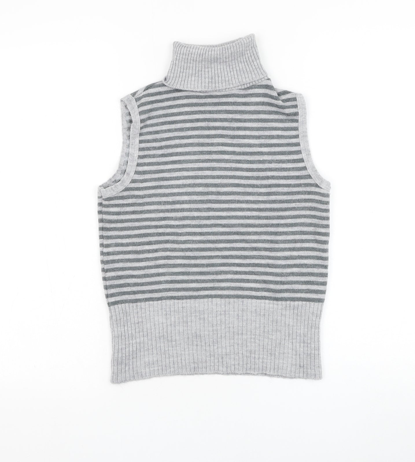 Central Park Womens Grey Roll Neck Striped Acrylic Pullover Jumper Size S