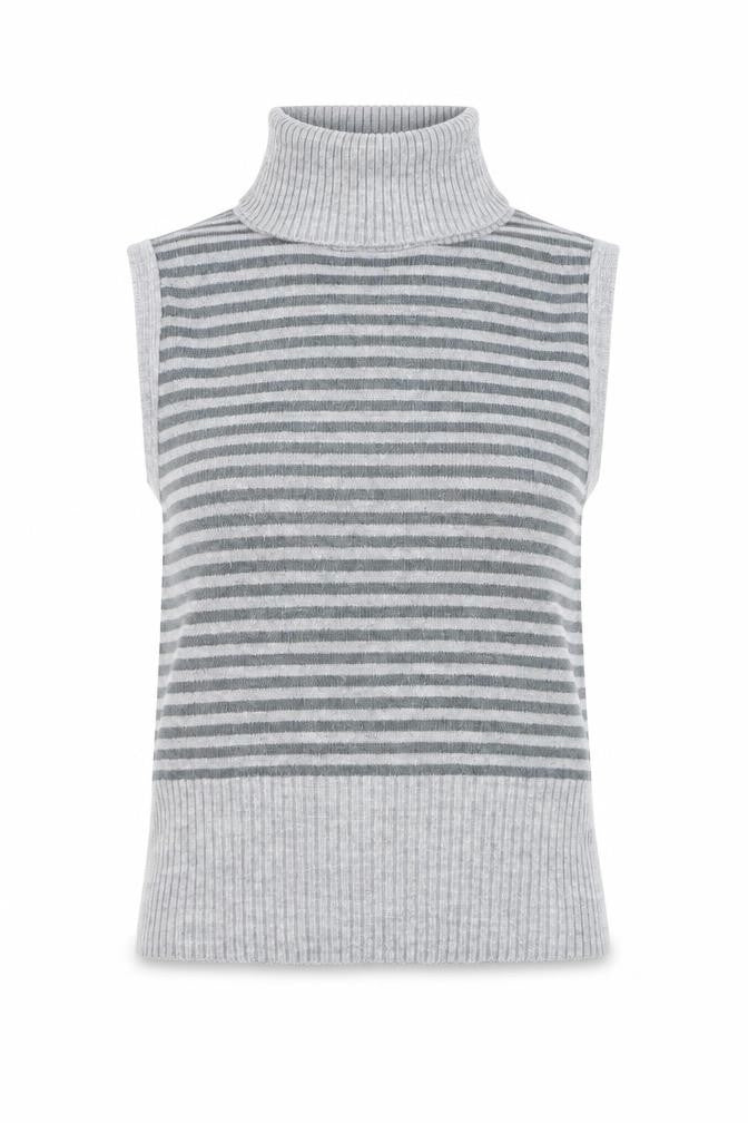 Central Park Womens Grey Roll Neck Striped Acrylic Pullover Jumper Size S