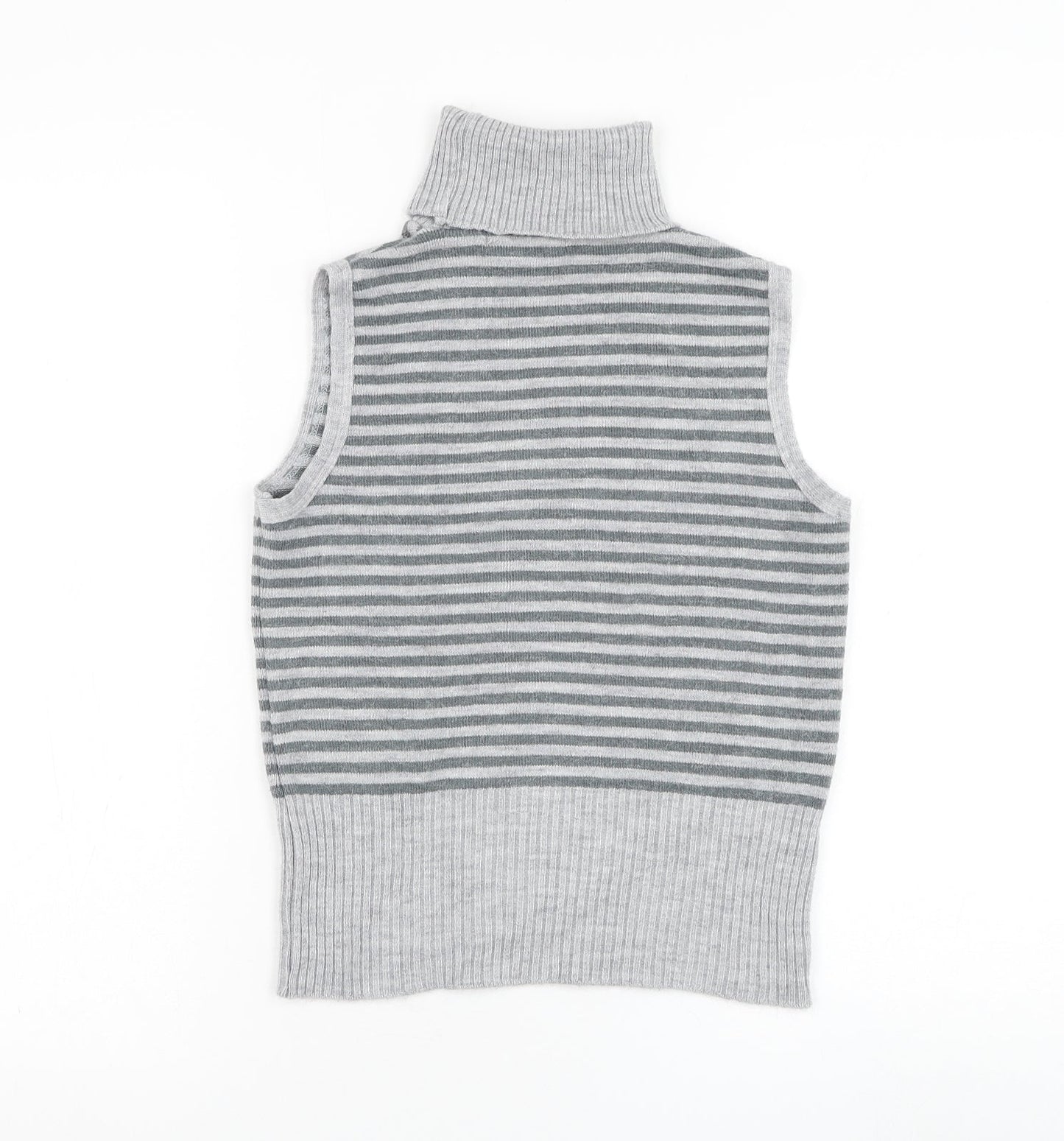 Central Park Womens Grey Roll Neck Striped Acrylic Pullover Jumper Size S