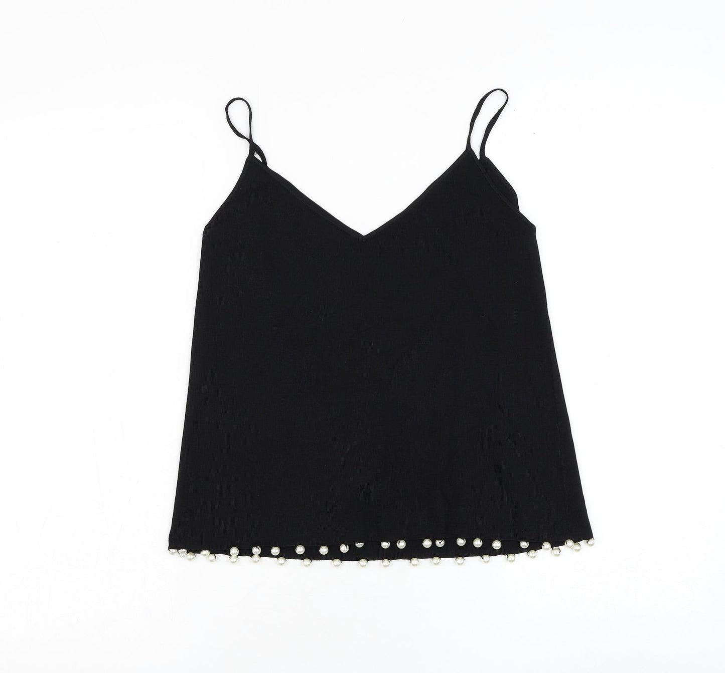 Zara Womens Black Polyester Basic Tank Size S V-Neck