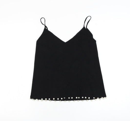 Zara Womens Black Polyester Basic Tank Size S V-Neck