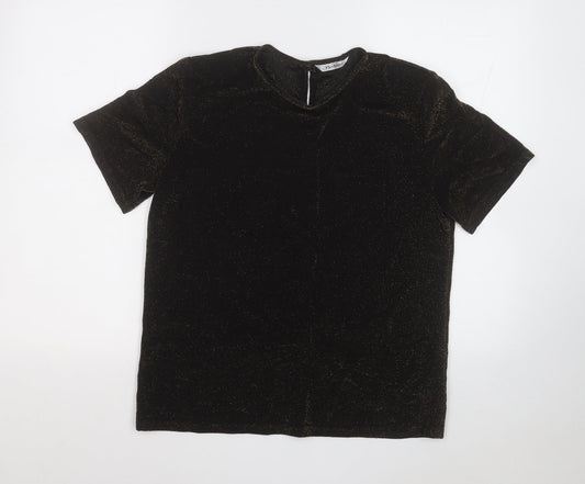 Berkertex Womens Black Nylon Basic T-Shirt Size 12 Round Neck