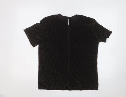 Berkertex Womens Black Nylon Basic T-Shirt Size 12 Round Neck