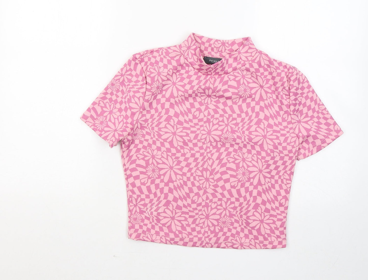 Primark Womens Pink Round Neck Geometric Polyester Pullover Jumper Size 12