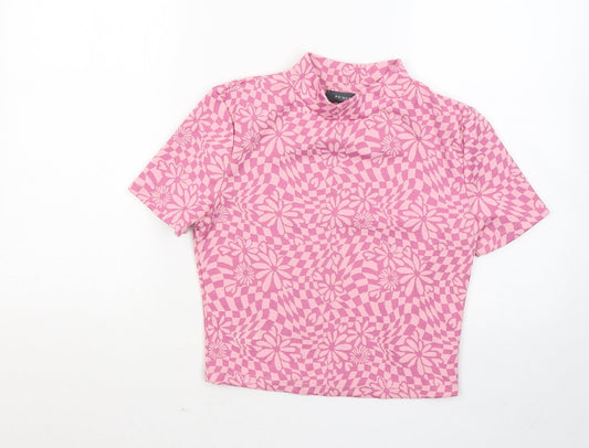 Primark Womens Pink Round Neck Geometric Polyester Pullover Jumper Size 12