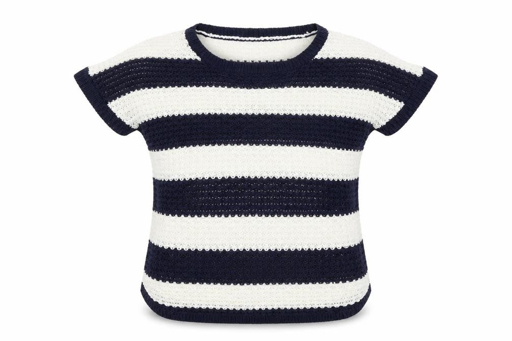 Intuition Womens Blue Round Neck Striped Acrylic Pullover Jumper Size 8