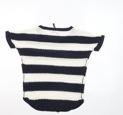 Intuition Womens Blue Round Neck Striped Acrylic Pullover Jumper Size 8