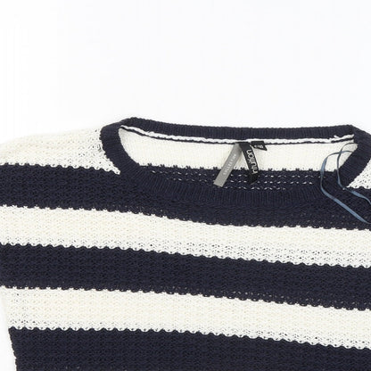 Intuition Womens Blue Round Neck Striped Acrylic Pullover Jumper Size 8