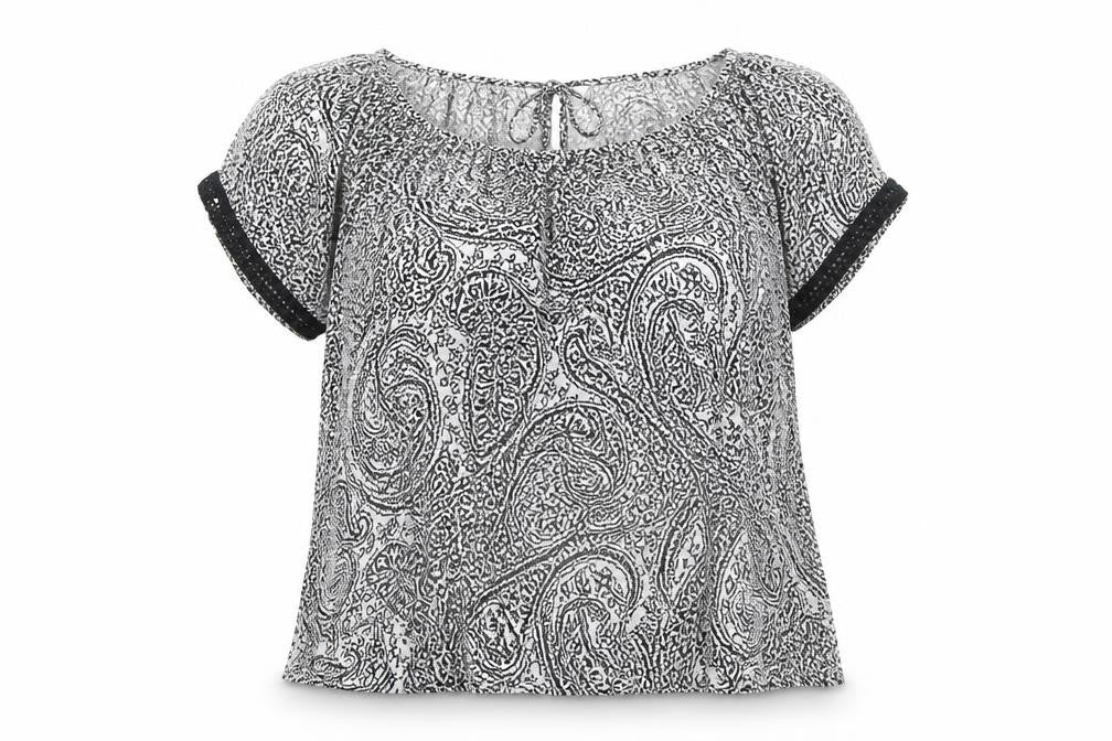 Rockmans Womens White Geometric Viscose Basic Blouse Size 14 Round Neck
