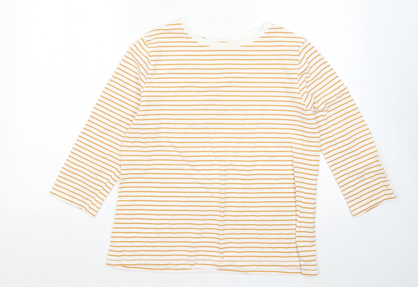Dunnes Stores Womens Orange Striped Cotton Basic T-Shirt Size L Round Neck