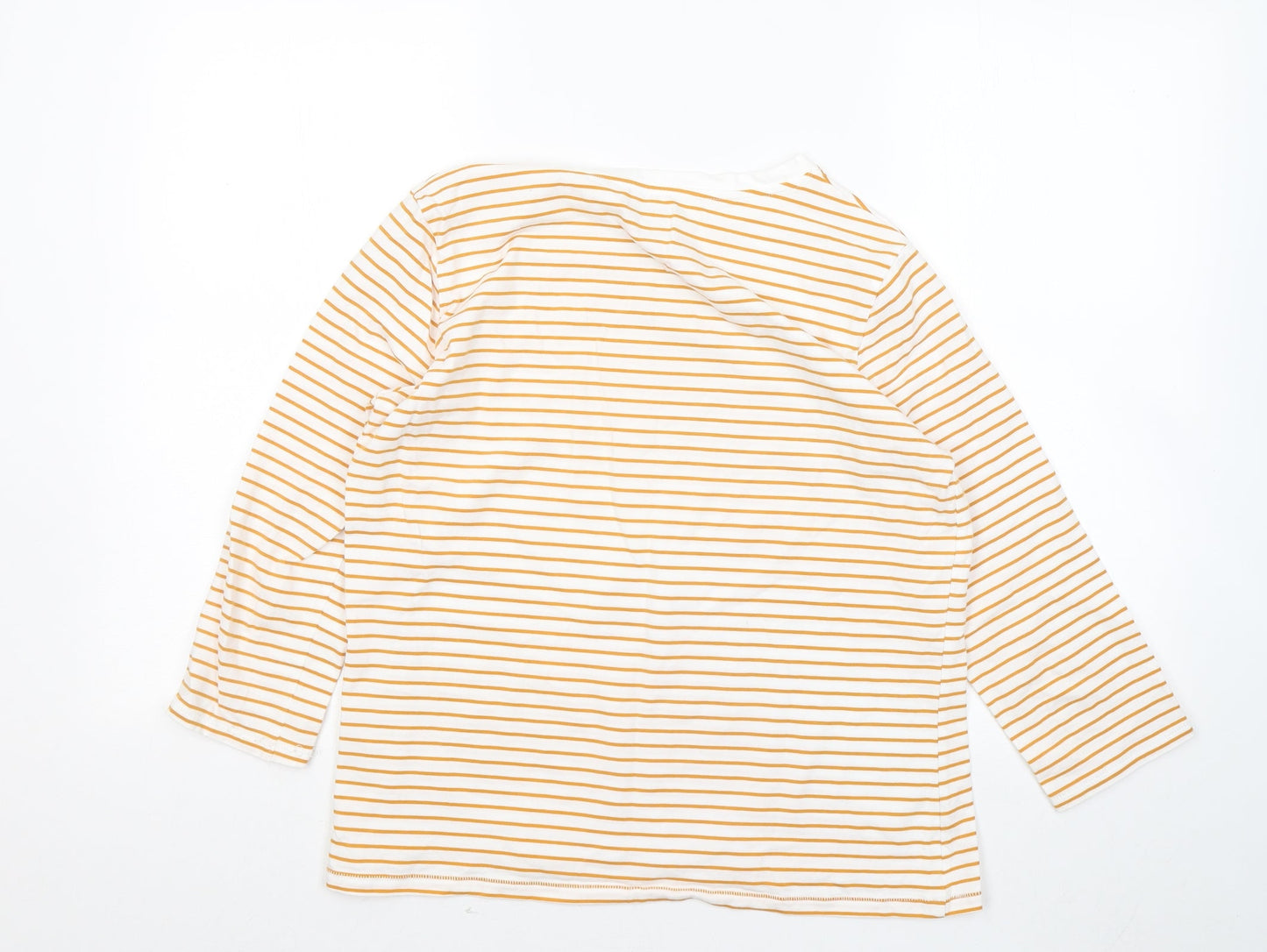 Dunnes Stores Womens Orange Striped Cotton Basic T-Shirt Size L Round Neck