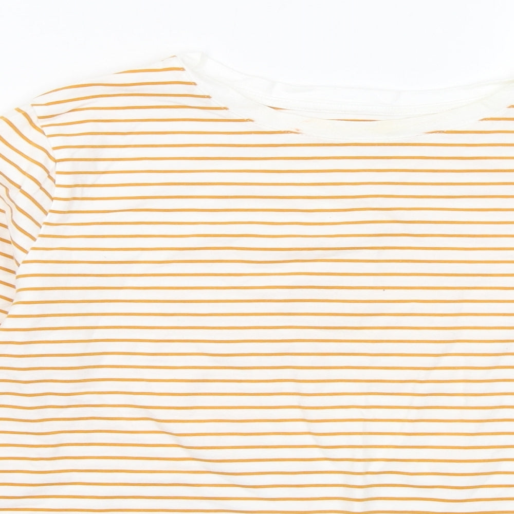 Dunnes Stores Womens Orange Striped Cotton Basic T-Shirt Size L Round Neck